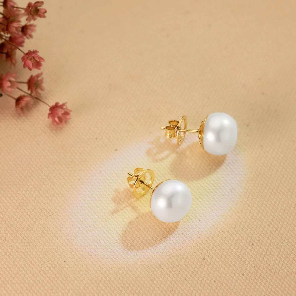 18K PENDIENTES ORO AMARILLO PERLA CULTIVADAS 11-12 MM CIERRE PRESION — vista 2