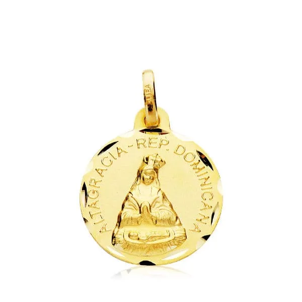 18K MEDALLA ORO AMARILLO VIRGEN DE ALTAGRACIA TALLADA 16 MM