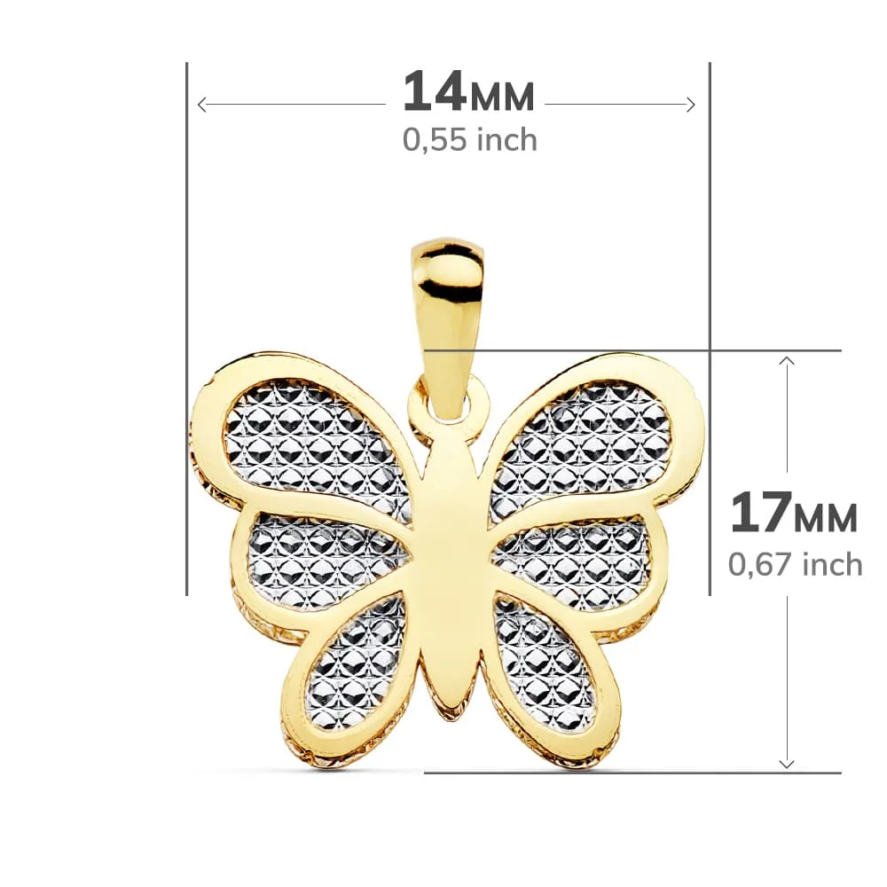 18K COLGANTE ORO BICOLOR MARIPOSA INTERIOR TALLADO 17X14 MM — vista 2