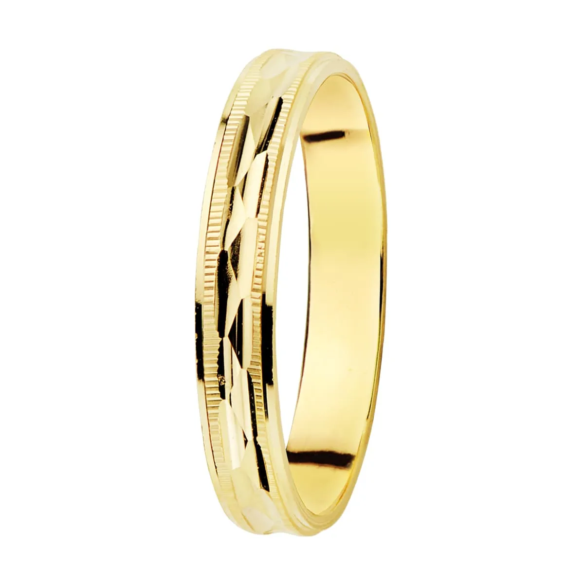 18K ALIANZA ORO AMARILLO TALLADA Y BORDES ESTRIADOS  ANCHO  3 MM  0,9 MM