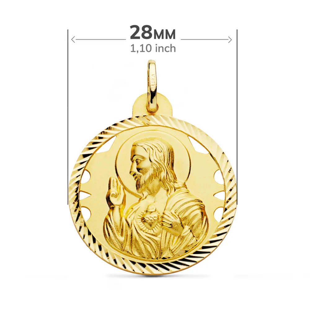 18K ESCAPULARIO ORO AMARILLO HELICE CALADO VIRGEN CARMEN Y CORAZON DE JESUS 28 MM — vista 2