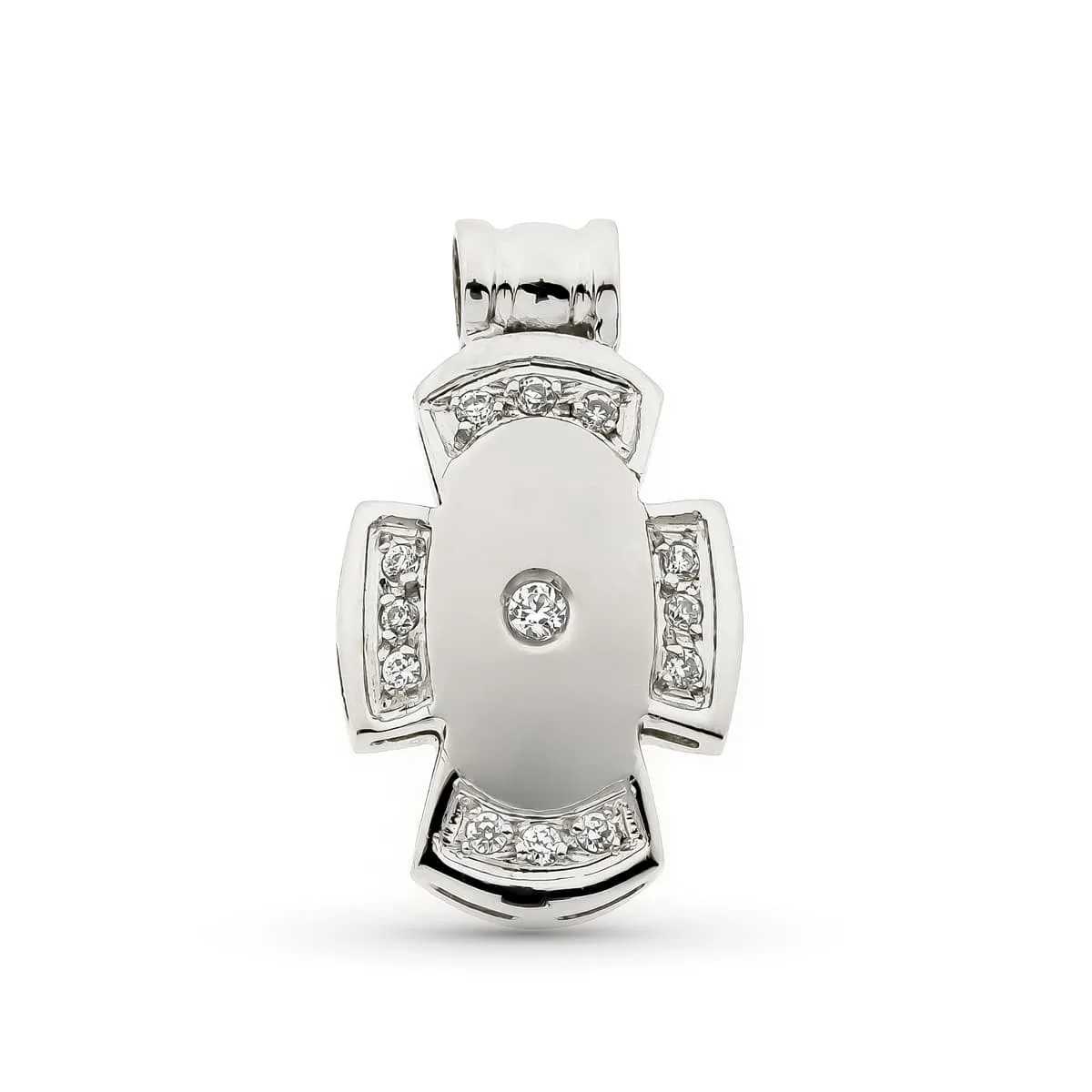 18K CRUZ HUECA ORO BLANCO CON CIRCONITA 21X12 MM