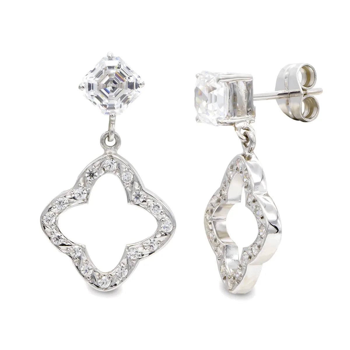 18K PENDIENTES ORO BLANCO LARGOS CIRCONITA 27X15 MM CIERRE PRESION