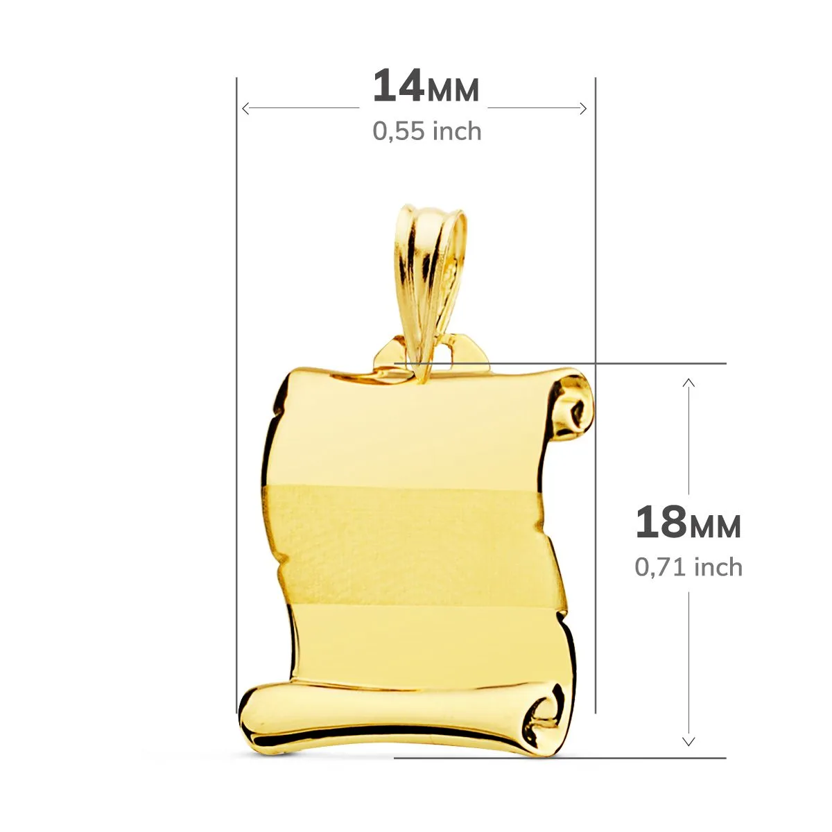 18K PLACA CHAPA COLGANTE PERGAMINO ORO AMARILLO BRILLO BANDA MATE 18X14 MM — vista 2