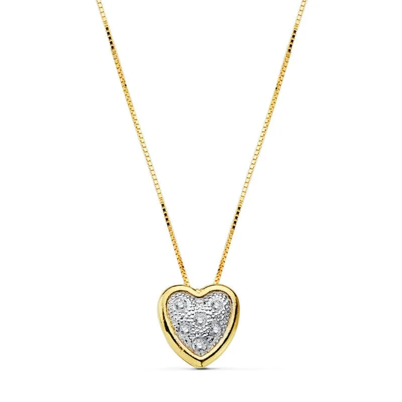 18K COLGANTE CORAZON CADENA ORO BICOLOR 42CM