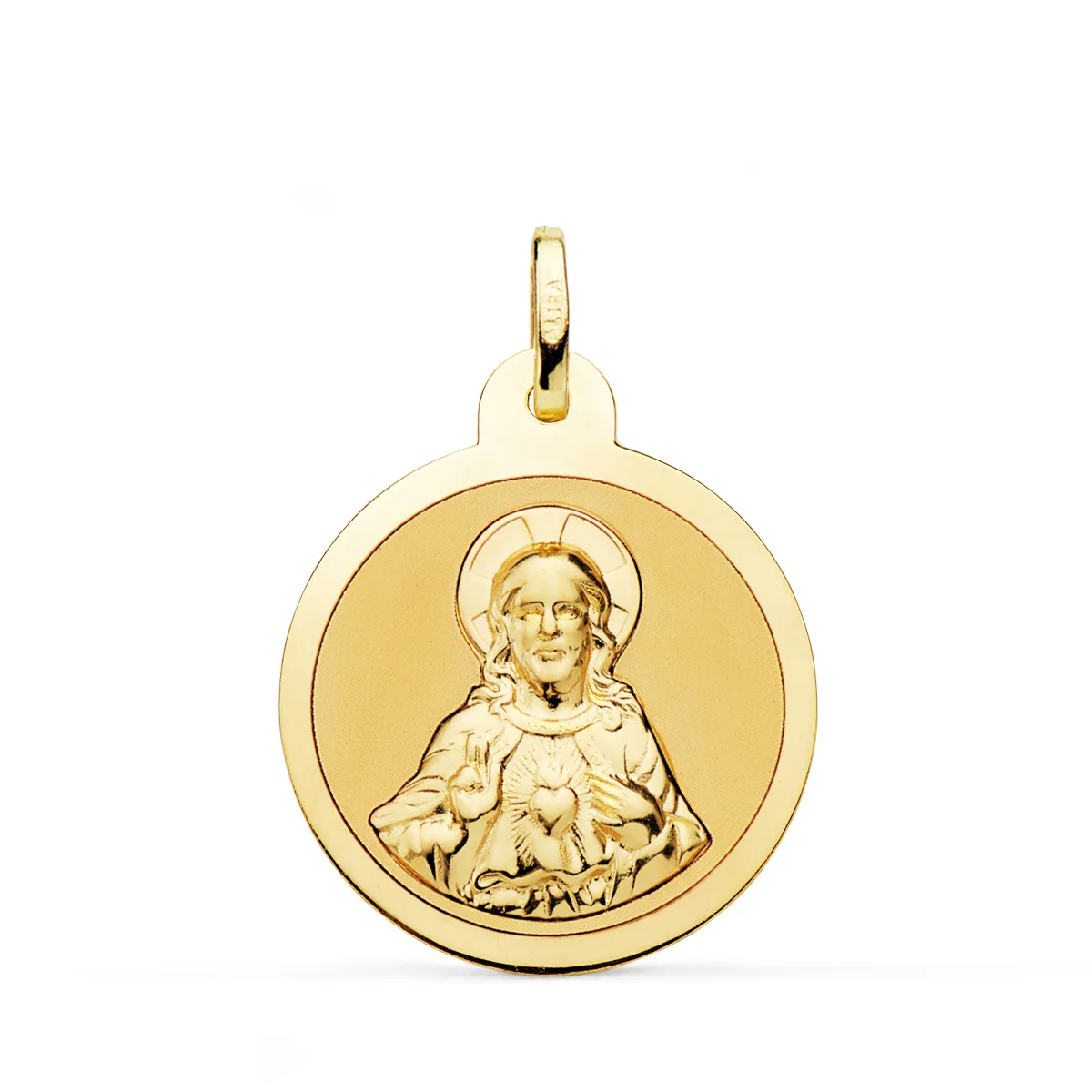18K ESCAPULARIO ORO AMARILLO VIRGEN DEL CARMEN Y CORAZON DE JESUS EN BRILLO 24 MM — vista 3