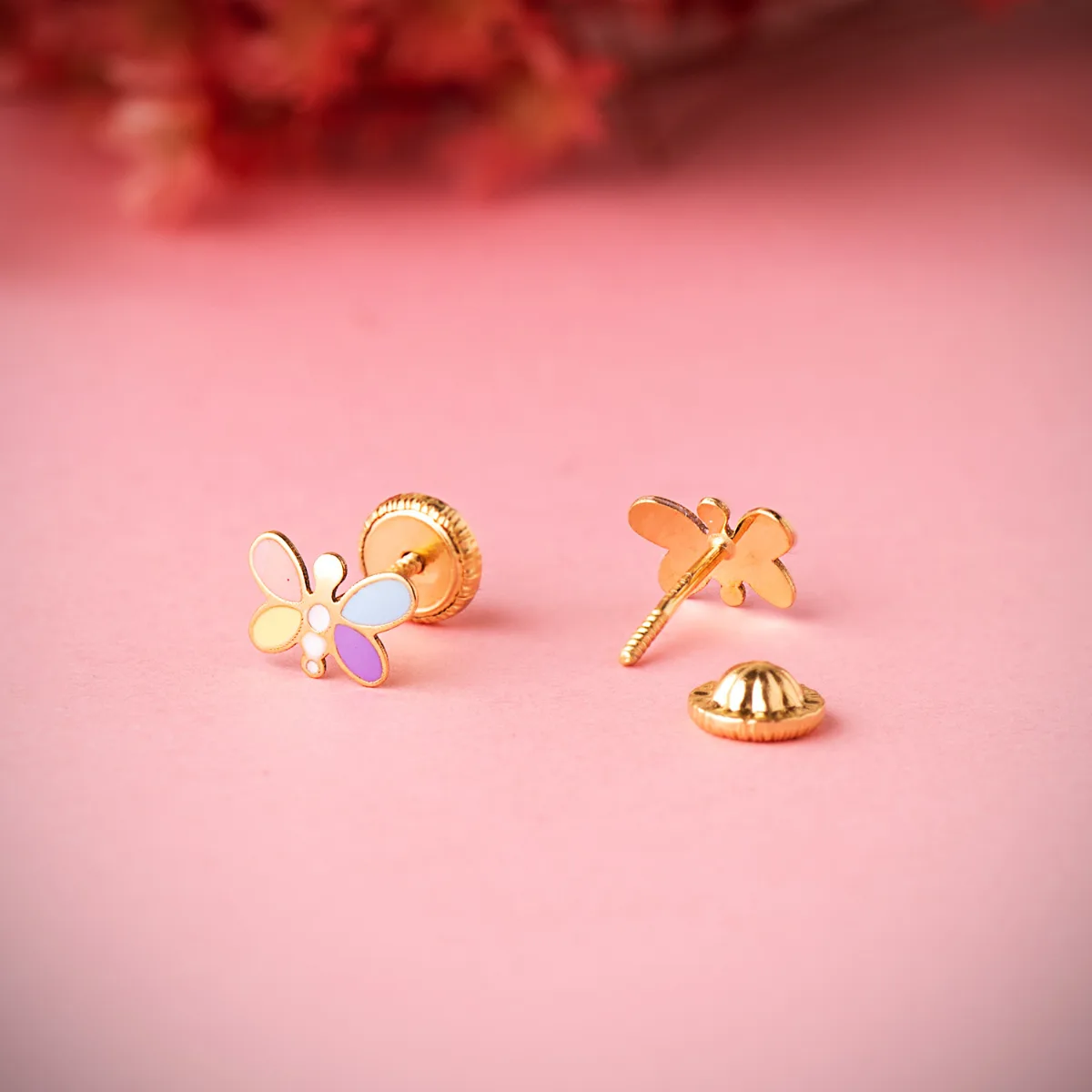 18K PENDIENTES ORO AMARILLO LIBELULA ESMALTE PASTEL 7 X 5 MM. CIERRE TUERCA — vista 2