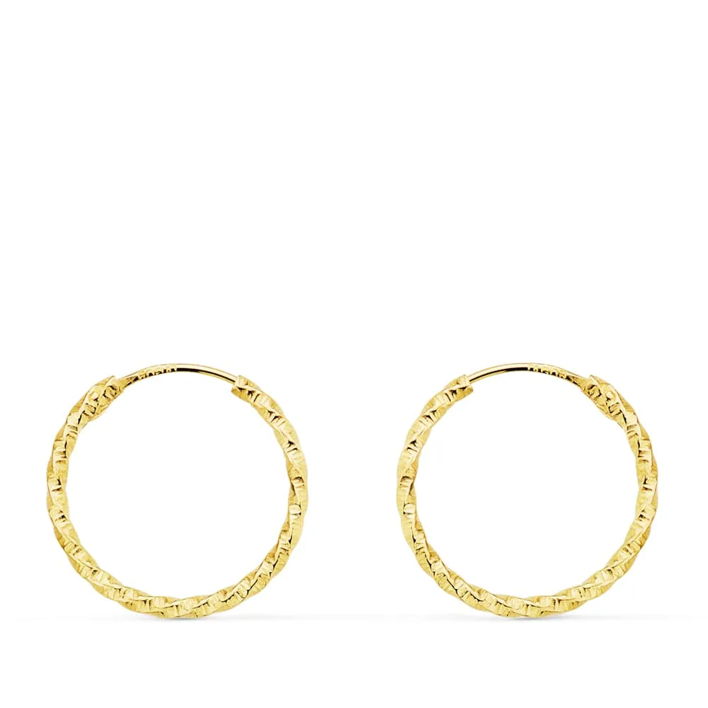 18K AROS ORO AMARILLO HUECOS RETORCIDOS CON TALLADO 15X1.30 MM