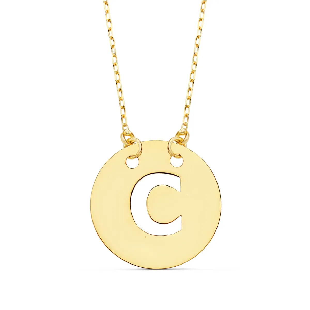 18K COLGANTE ORO AMARILLO LETRA " C " 15 MM CADENA FORZADA 42CM