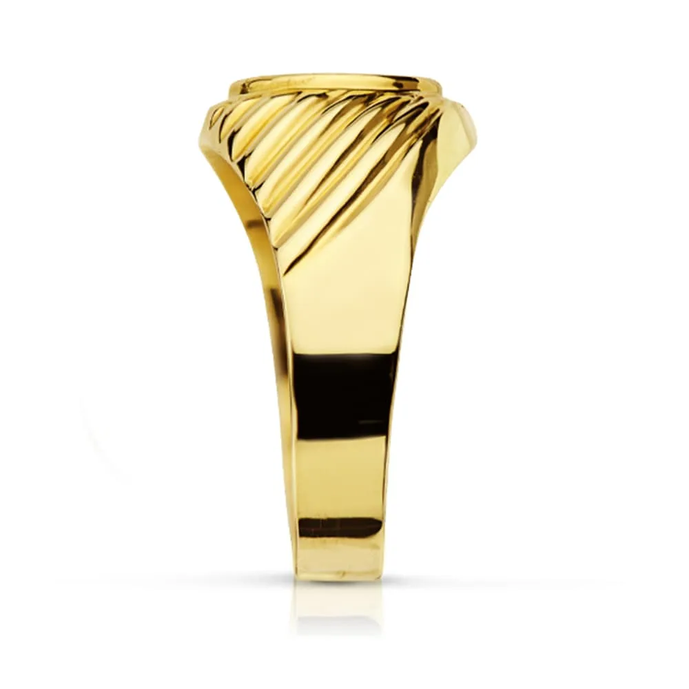 18K SELLO ORO AMARIILO HUECO TALLADO OVAL ZONA GRABADO 10 X 7.5 MM — vista 2