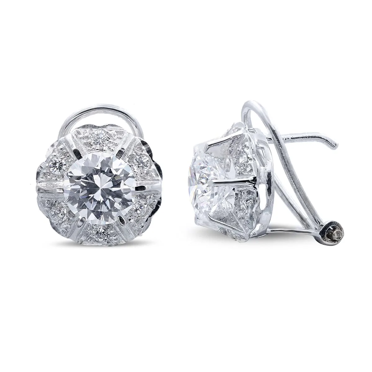 18K PENDIENTES ORO BLANCO CON CIRCONITA EN GARRAS CIERRE OMEGA