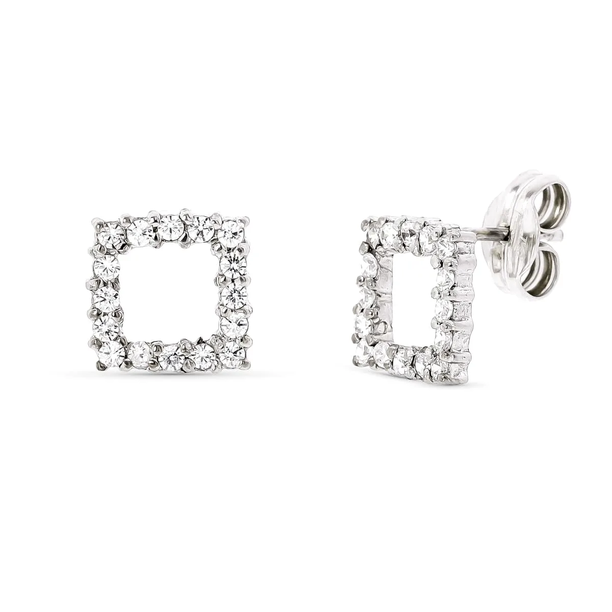 18K PENDIENTES ORO BLANCO Y CIRCONITA 9X9 MM CIERRE PRESION