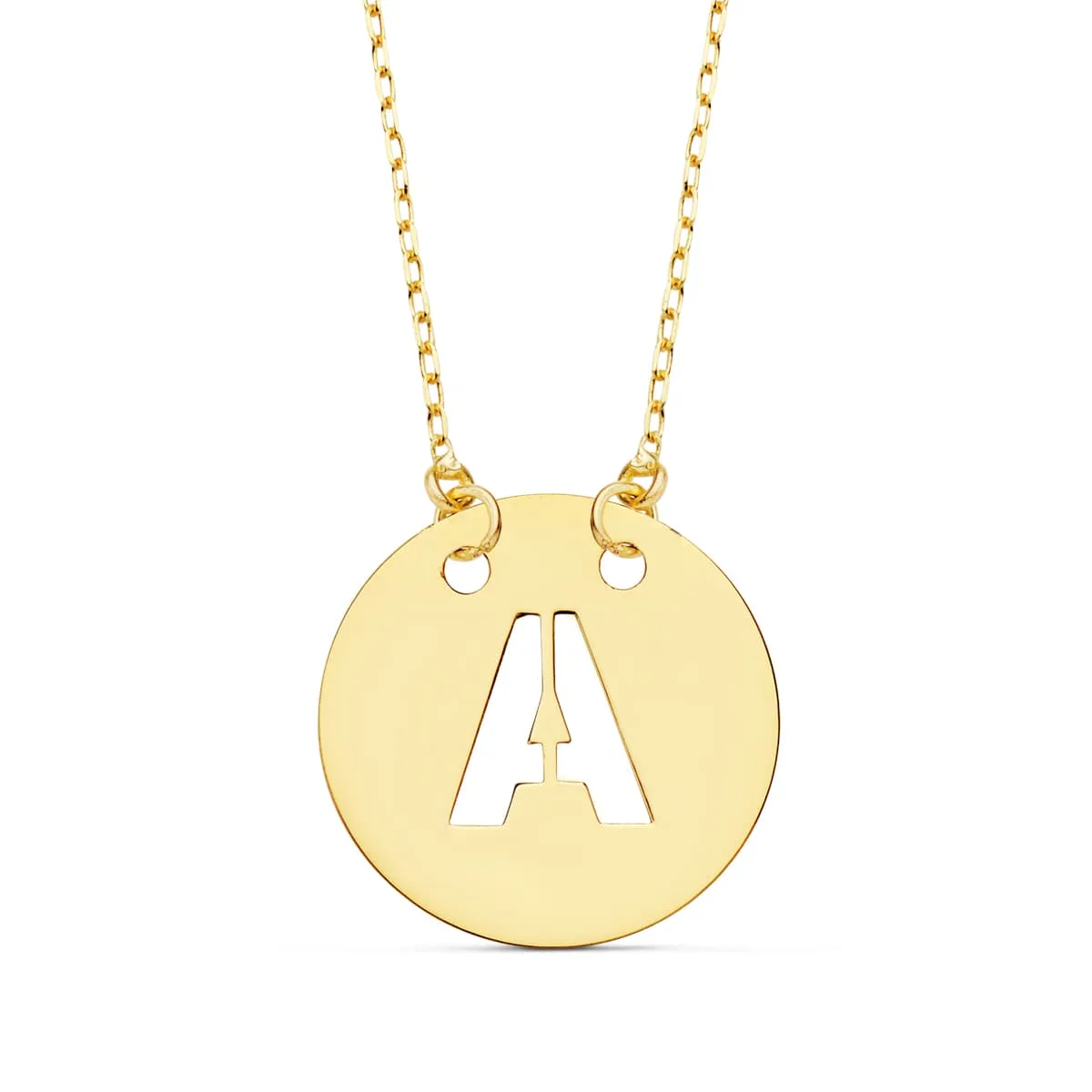 18K COLGANTE ORO AMARILLO LETRA " A " 15 MM CADENA FORZADA 42CM