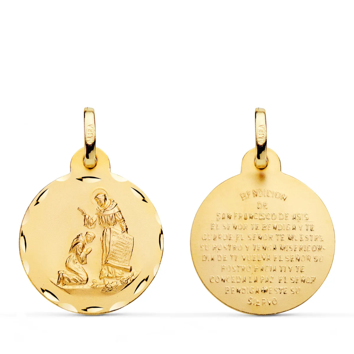 18K MEDALLA ORO AMARILLO BENDICION DE SAN FRANCISCO TALLADA. DIAMETRO: 20 MM