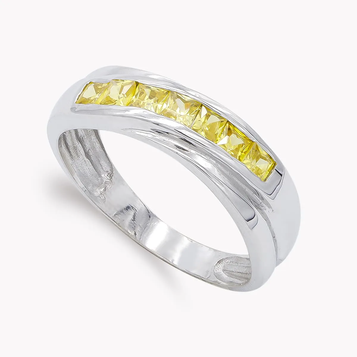 18K SORTIJA ORO BLANCO Y CIRCONITA COLOR AMARILLO. ANCHO: 5,5 MM