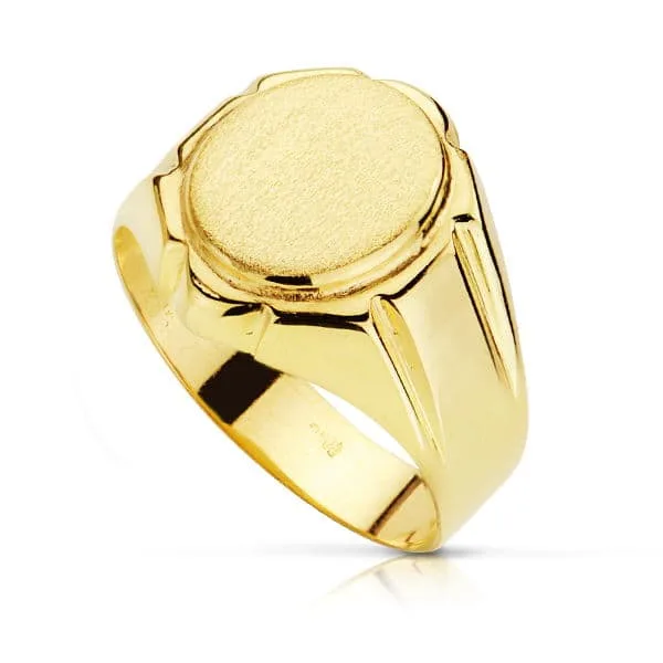 18K SELLO ORO AMARILLO HUECO TALLADO OVAL ZONA GRABADO 12 X 10.5 MM