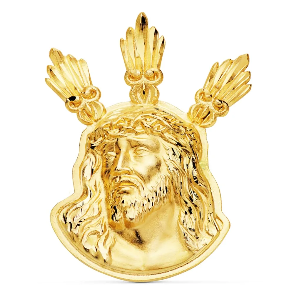 18K COLGANTE COLGANTE ORO AMARILLO CABEZA DE CRISTO  POTENCIAS 38X29 MM