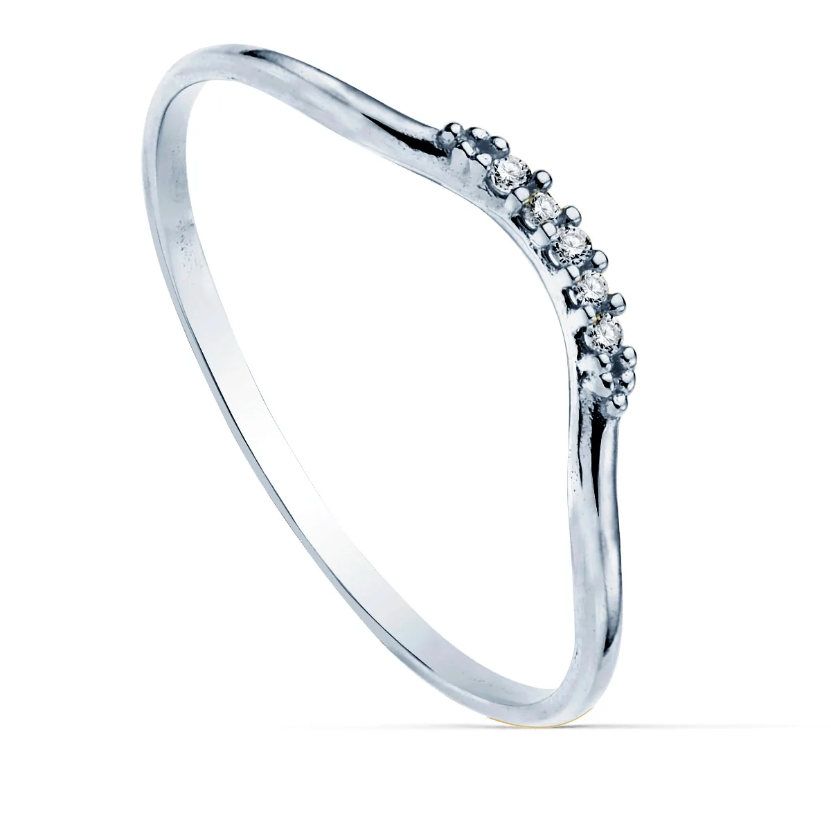18K SORTIJA ORO BLANCO 5 DIAMANTES 0.025  QTS. G-VS2. CUERPO REDONDO 1 MM