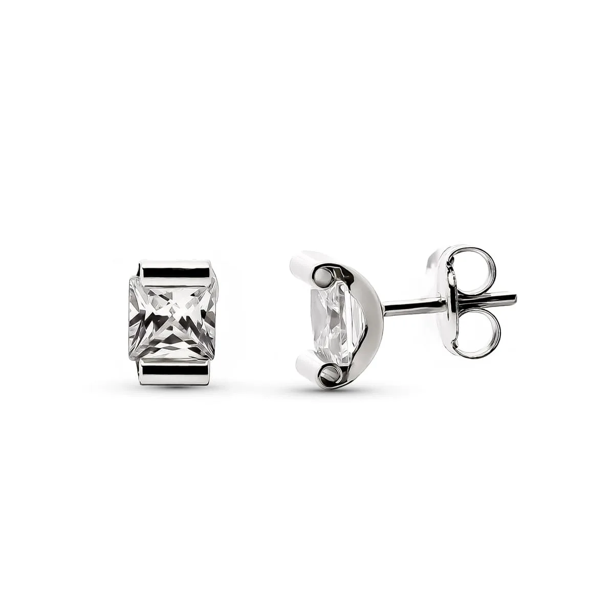 9K PENDIENTES ORO BLANCO GARRA CURVA CIRCONITA 4X4 CIERRE PRESION