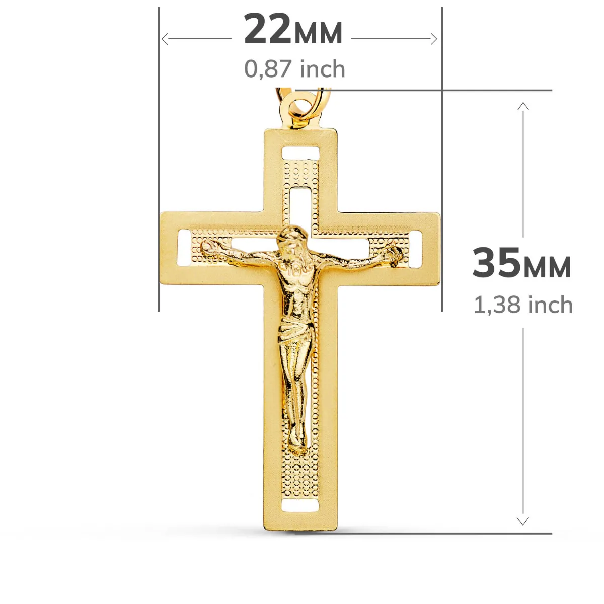 18K CRUZ ORO AMARILLO CON CRISTO TALLADA 35X22 MM — vista 3