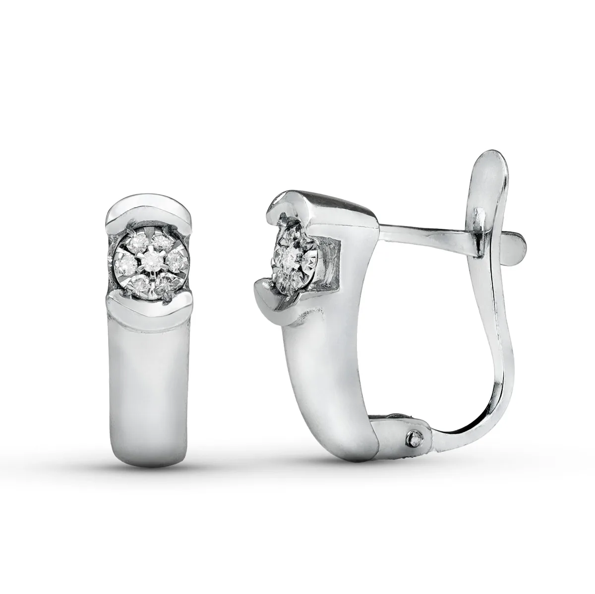 18K PENDIENTES BRILLANTES 0.100 QTES ORO BLANCO 14 X 4 MM CIERRE CATALAN