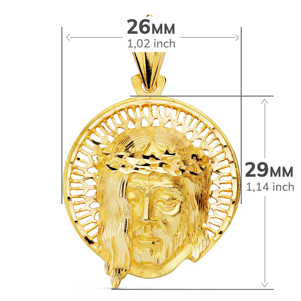 18K COLGANTE ORO AMARILLO CABEZA DE CRISTO AUREOLA 29X26 MM — vista 3