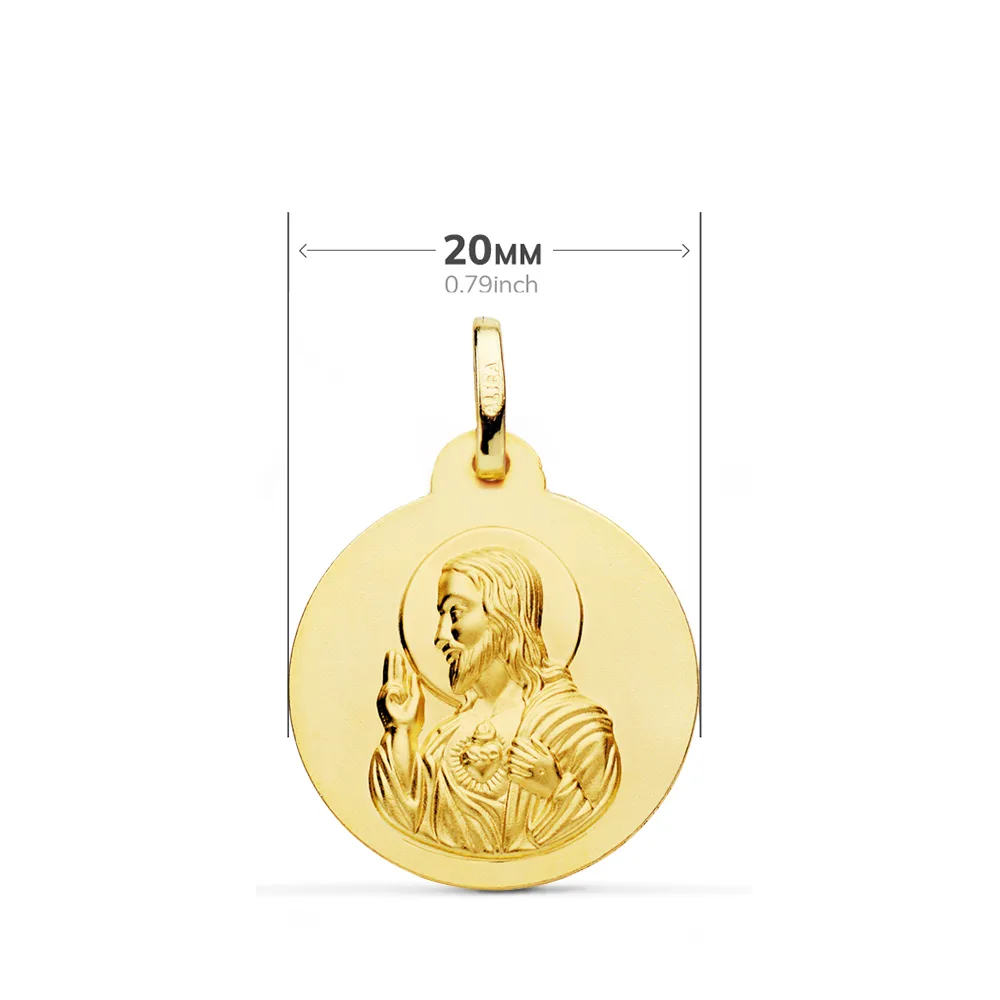 18K ESCAPULARIO ORO AMARILLO LISO VIRGEN DEL CARMEN CORAZON DE JESUS 20 MM — vista 2
