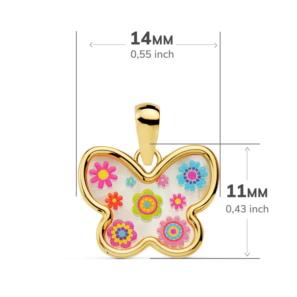 18K COLGANTE ORO AMARILLO MARIPOSA NACAR COLORES. 14X11 MM — vista 2