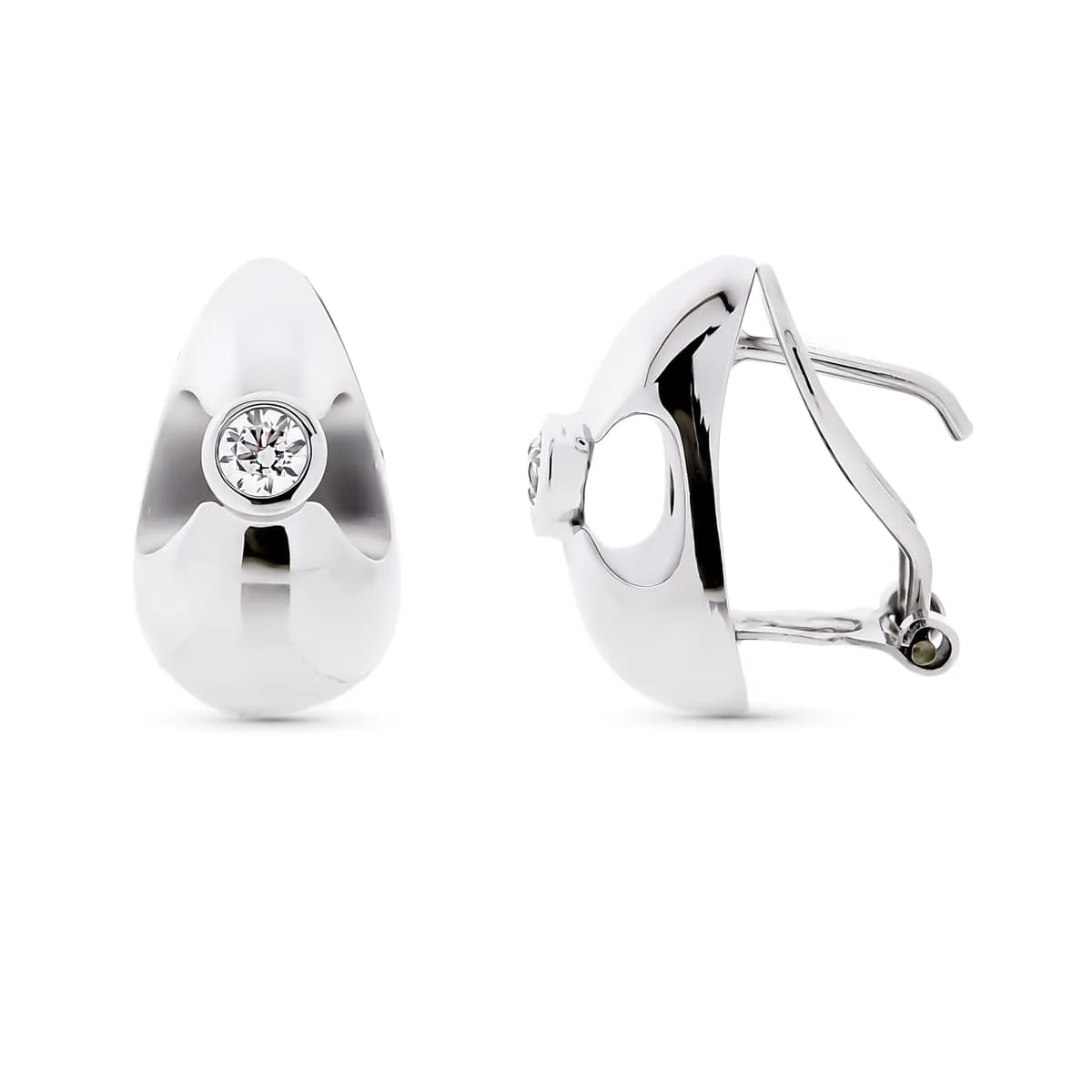 18K PENDIENTES ORO BLANCO CIRCONITA 16X9 MM CIERRE OMEGA