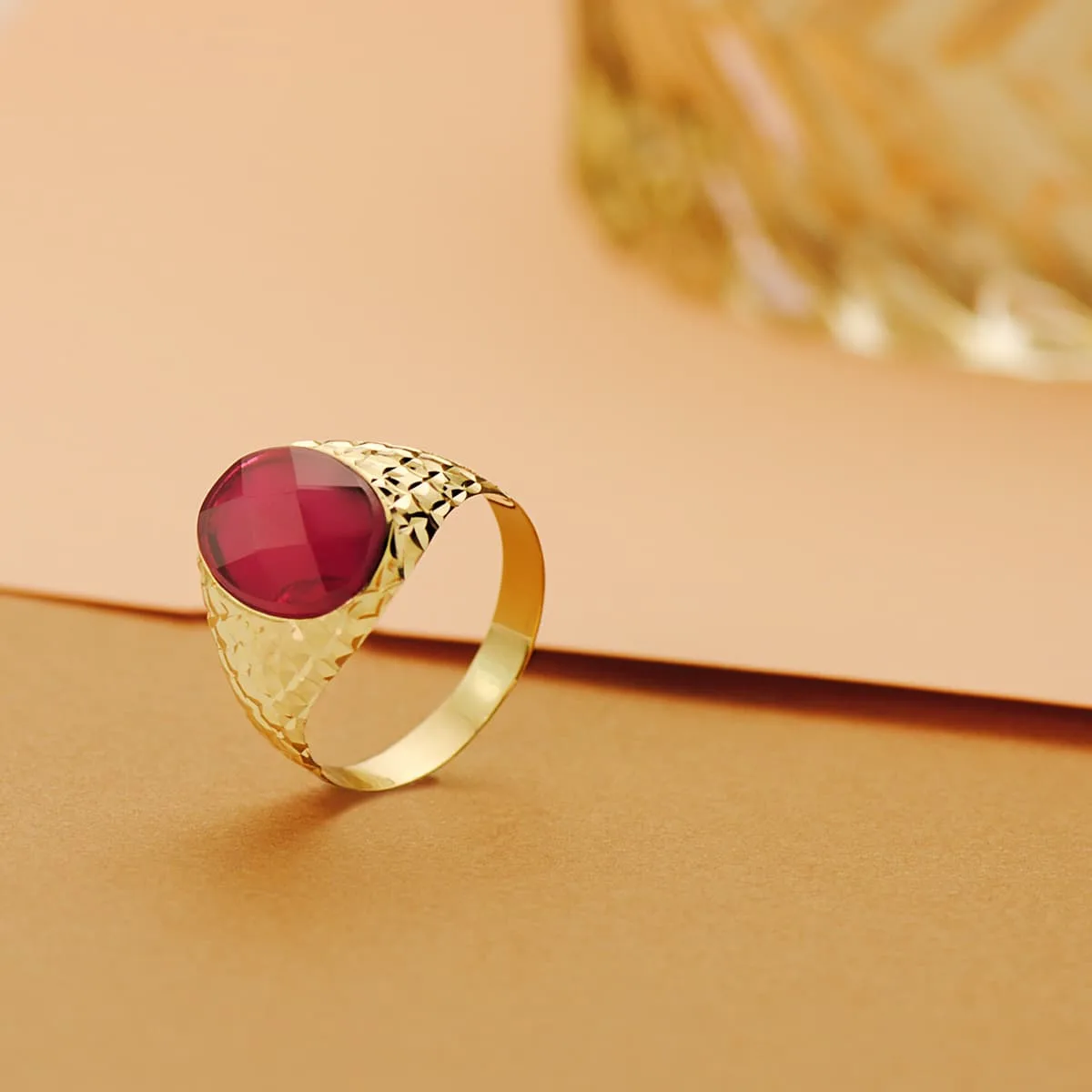 18K SELLO ORO AMARILLO HUECO PIEDRA OVAL RUBI SPINEL 14X10 MM — vista 2