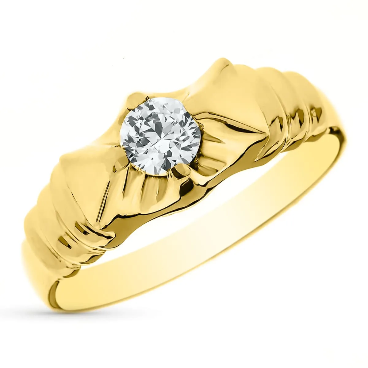 18K SOLITARIO ORO AMARILLO MACIZO CIRCONITA 4 MM. ANCHO 7,5MM