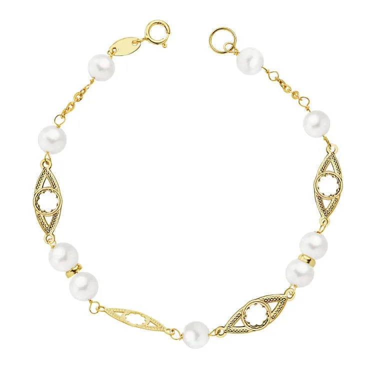9K PULSERA COMUNION PERLA 5 MM 18CM