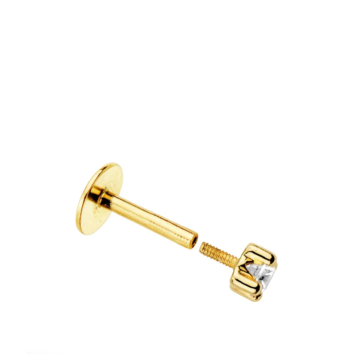 18K PIERCING LABIO ORO AMARILLO CIRCONITA GARRAS 2.5 MM GRUESO BARRA 1.20 MM LONGITUD 7 MM TOTAL PIERCING 9 MM CIERRE TUERCA — vista 2