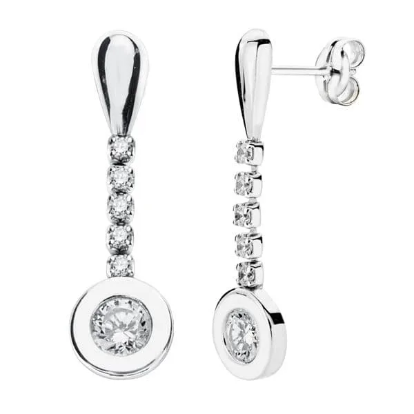 18K PENDIENTES ORO BLANCO CIRCONITA 25X7 MM CIERRE PRESION