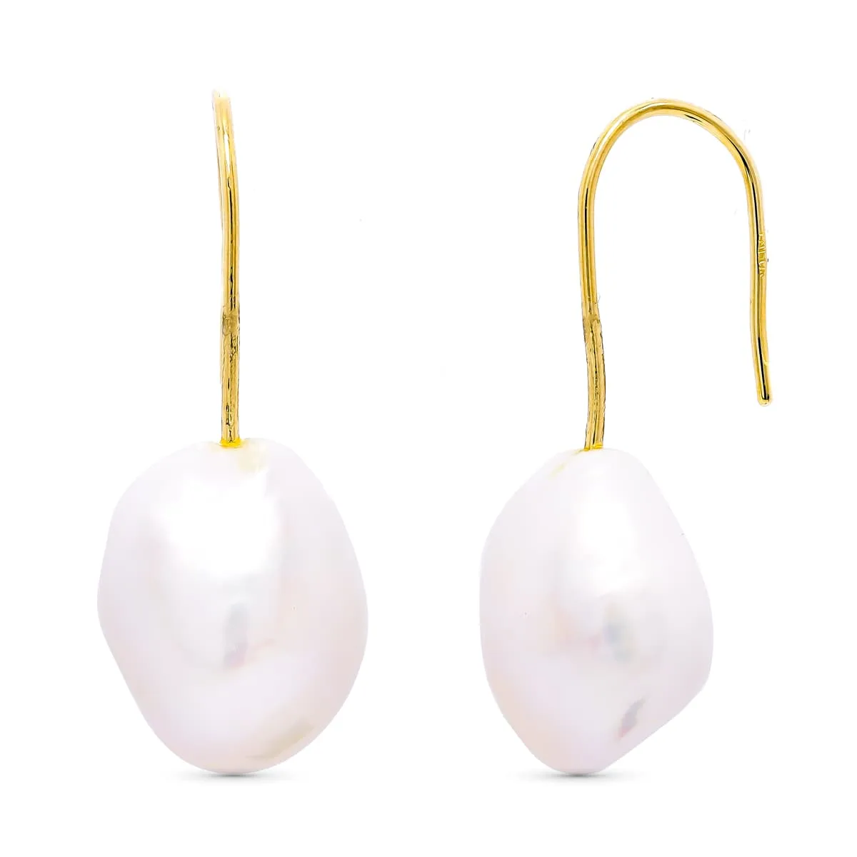 18K PENDIENTES ORO AMARILLO PERLA CULTIVADA PERA 33X10 MM CIERRE GANCHO