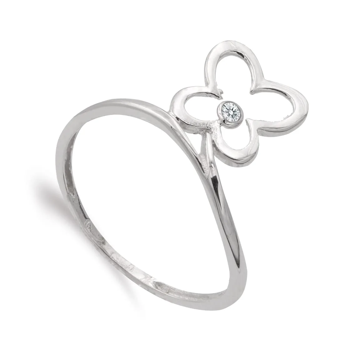 18K SORTIJA ORO BLANCO MARIPOSA 9X9 MM Y CIRCONITA ANCHO MOTIVO 11 MM