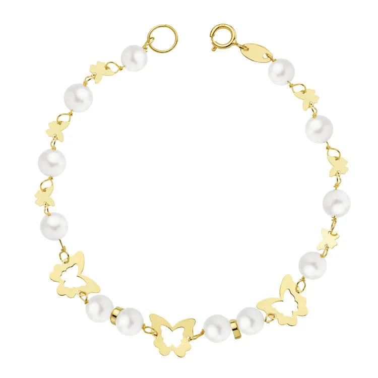 18K PULSERA ORO AMARILLO COMUNION PERLA 5.5 MM 17CM