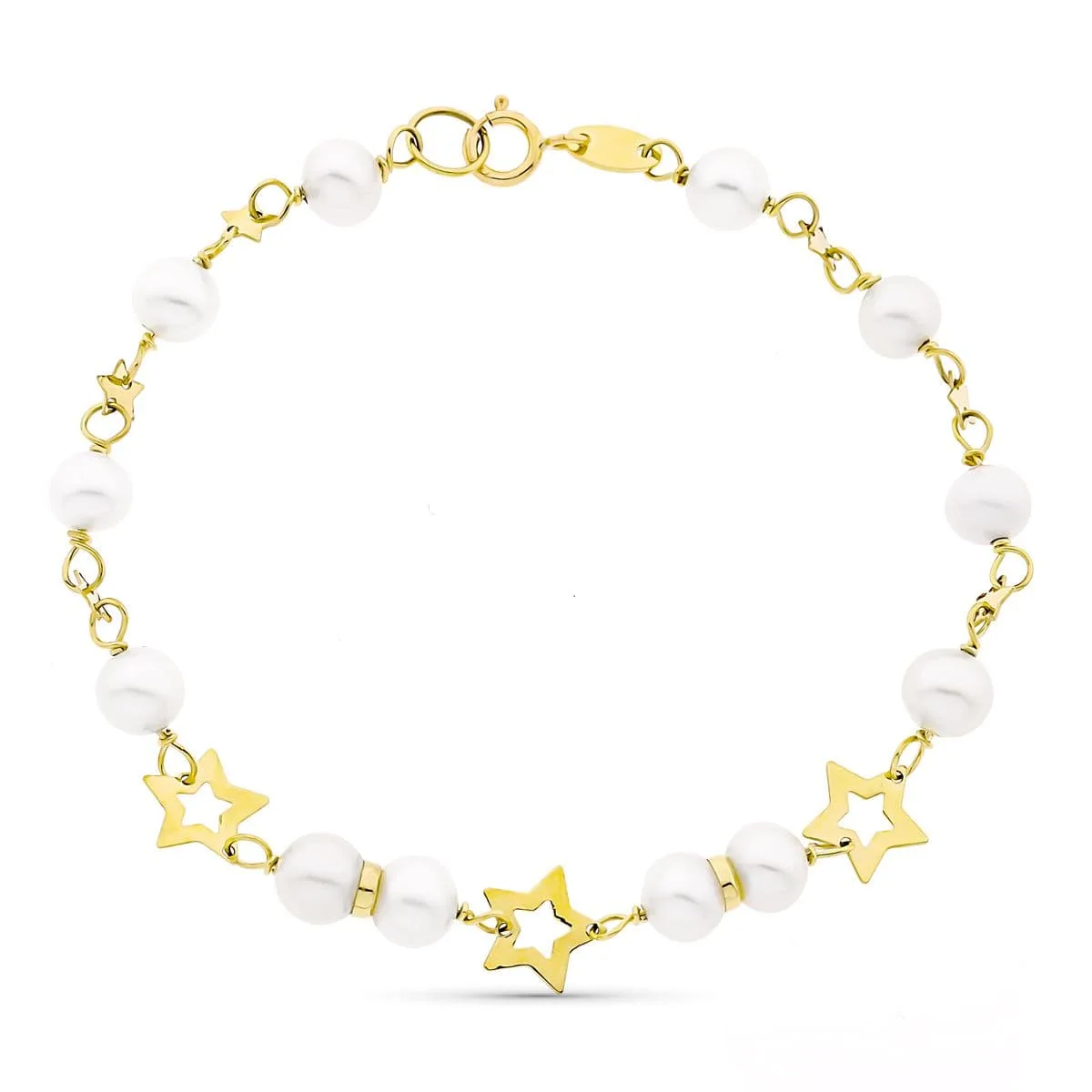 18K PULSERA ORO AMARILLO 17CM COMUNION PERLA CULTIVADA 5-5.5 MM