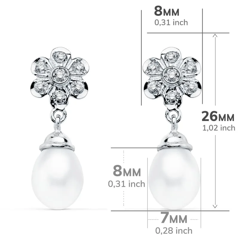 18K PENDIENTES ORO BLANCO PERLA 23X8 MM CIERRE PRESION — vista 2