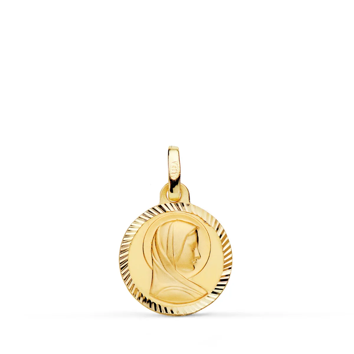 18K MEDALLA ORO AMARILLO VIRGEN NIÑA FRANCESA HELICE 14 MM