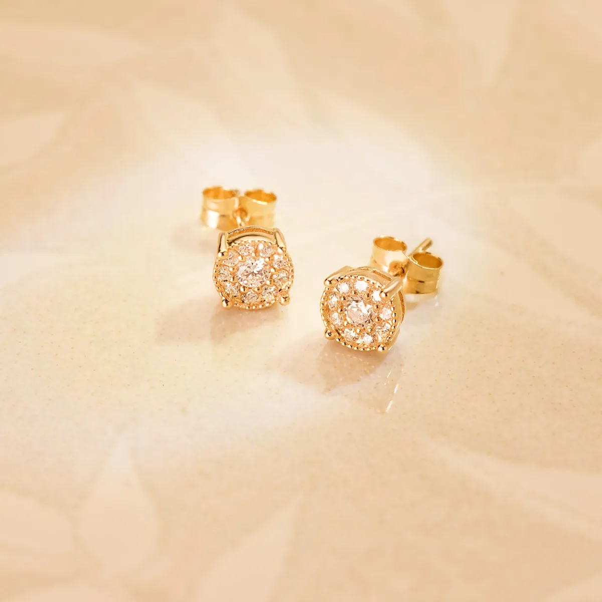 18K PENDIENTES ORO AMARILLO 20 DIAMANTES LABORATORIO 0,365 QTES VS2-G. 6,5X6,5 MM. PRESION — vista 2