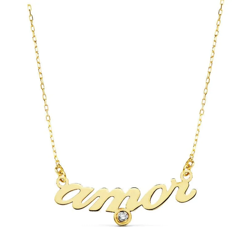 18K COLLAR ORO AMARILLO " AMOR " 45CM CIRCONITA C. AMOR