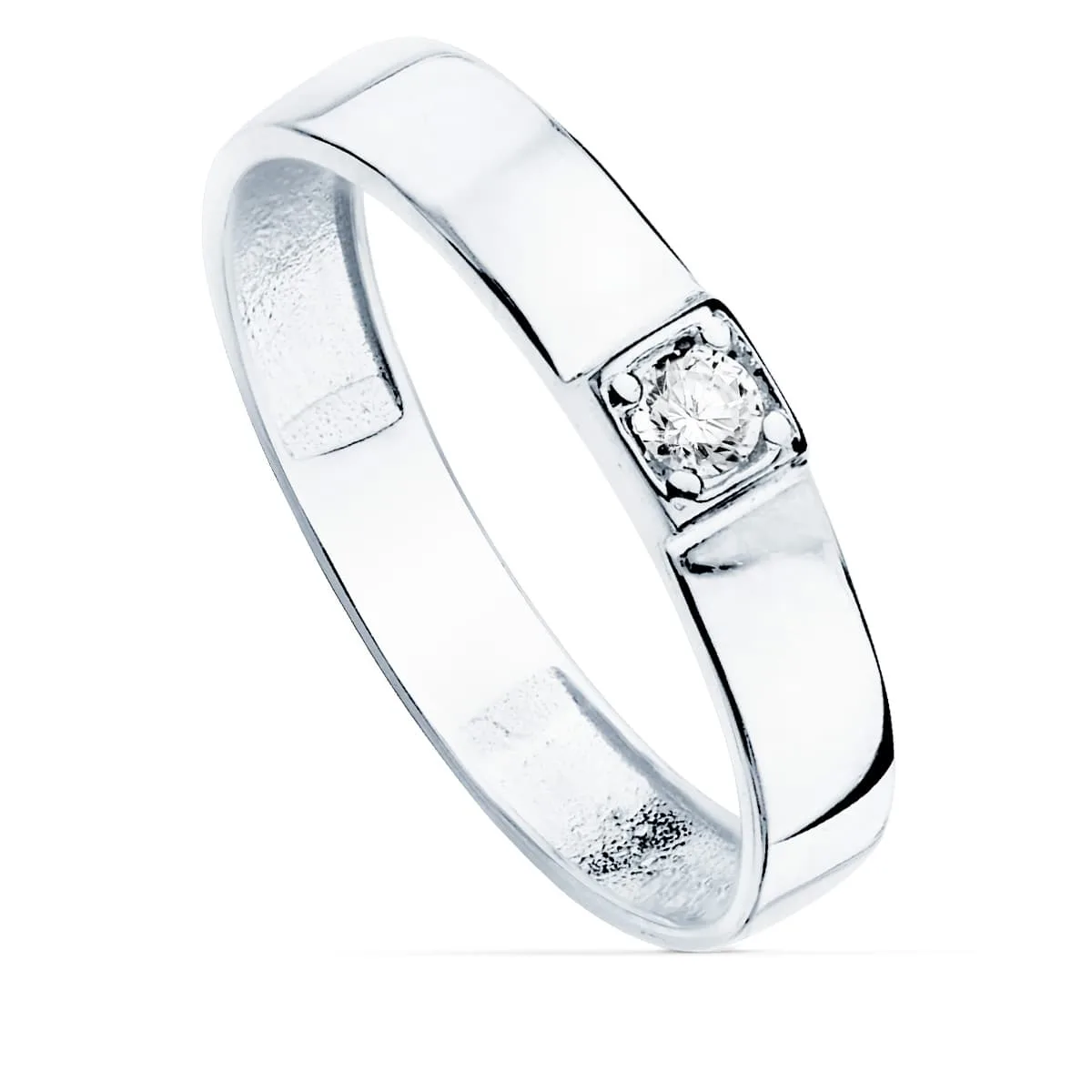 18K SORTIJA ORO BLANCO BRILLO 1 CIRCONITA ANCHO 3.5 MM