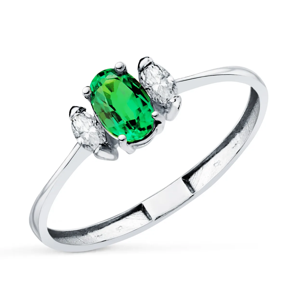 18K SORTIJA ORO BLANCO ESMERALDA RECRISTALIZADA 6X4 MM 0,40 QT Y DIAMANTES LABORATORIO 0,134QT. VS2 - E