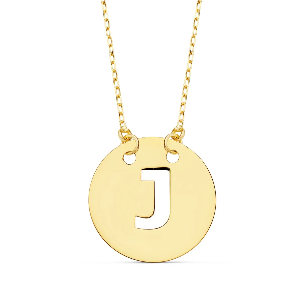 18K COLGANTE ORO AMARILLO LETRA " J " 15 MM CADENA FORZADA 42CM