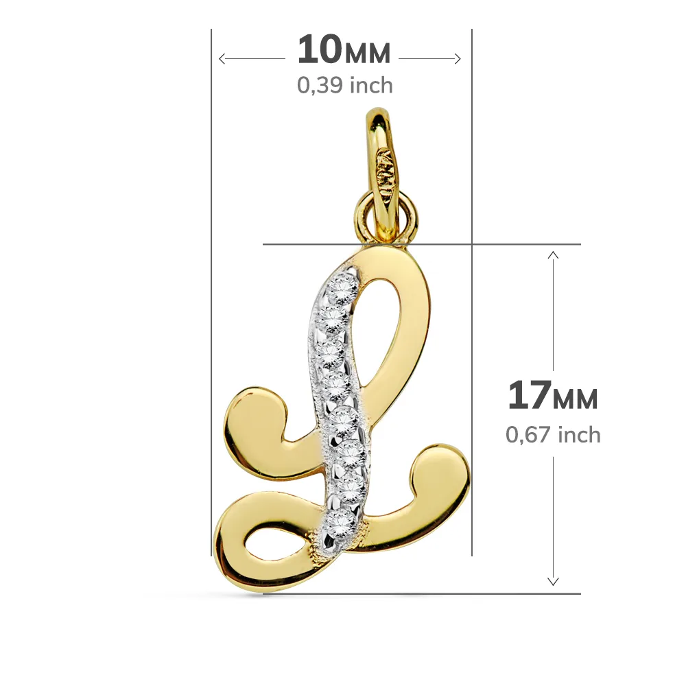 18K COLGANTE ORO BICOLOR LETRA L CIRCONITA 17X10 MM — vista 2