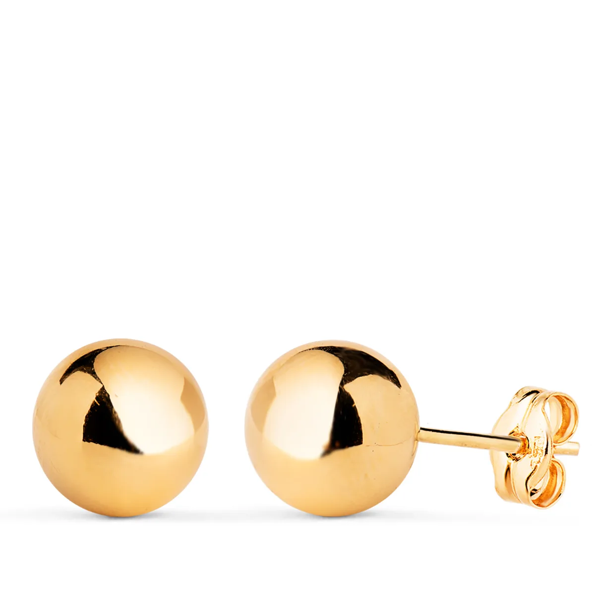 18K PENDIENTES ORO AMARILLO BOLA LISA BRILLA HUECA. ANCHO: 8 MM. CIERRE PRESION