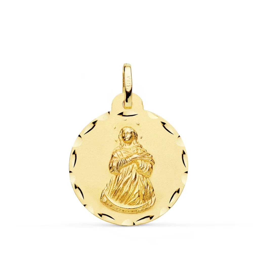 18K MEDALLA ORO AMARILLO VIRGEN INMACULADA TALLADA 22 MM
