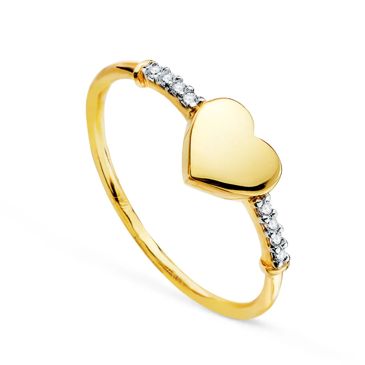 18K SORTIJA ORO BICOLOR CORAZON LISO CON LATERAL DE CIRCONITAS. MEDIDA: 6,5 X 6MM