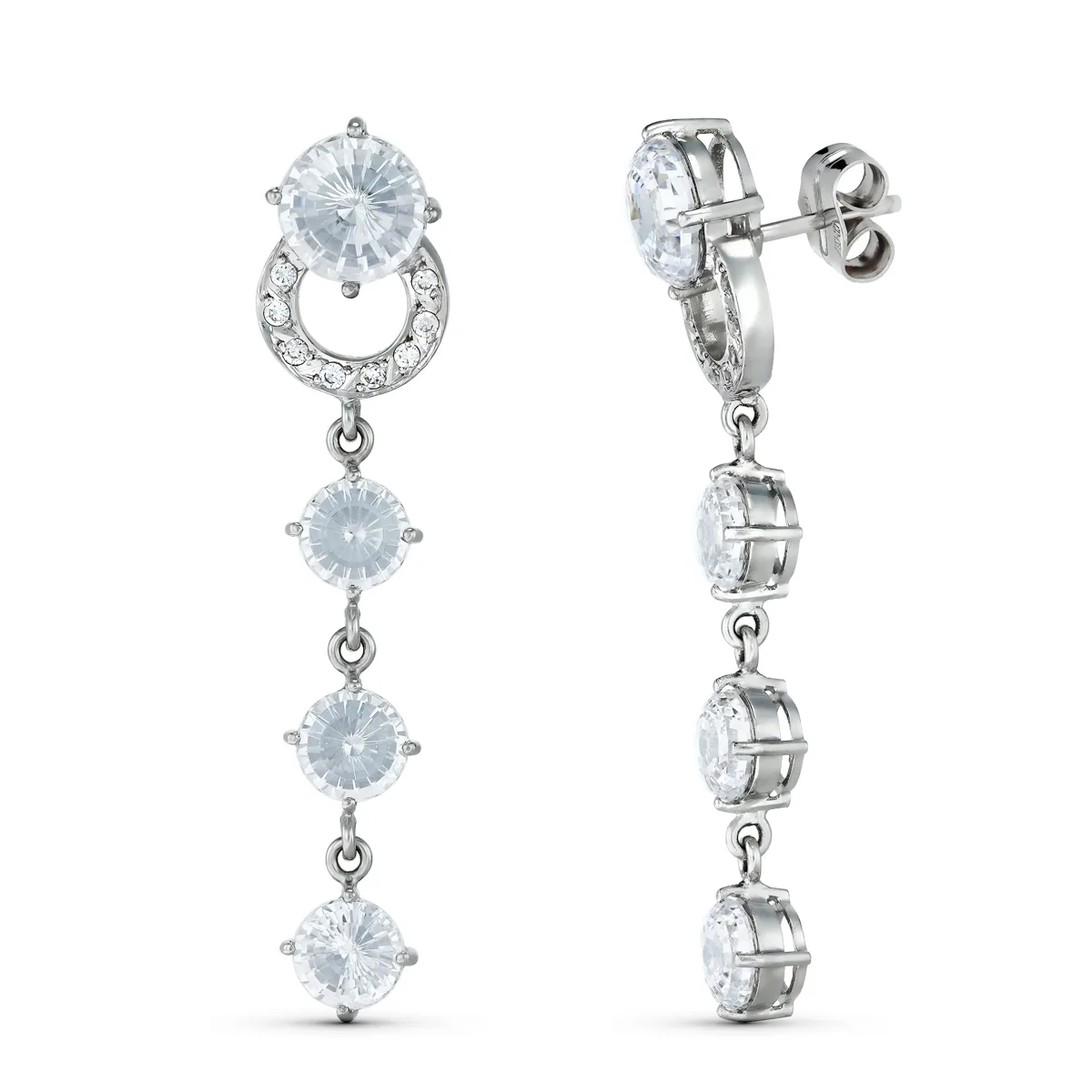 18K PENDIENTES ORO BLANCO CIRCONITA 46X10 MM. CIERRE TUERCA